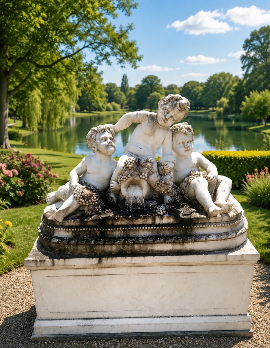 A Large Group Of Children Carved From White Marble, Depicting The Return From The Harvest  