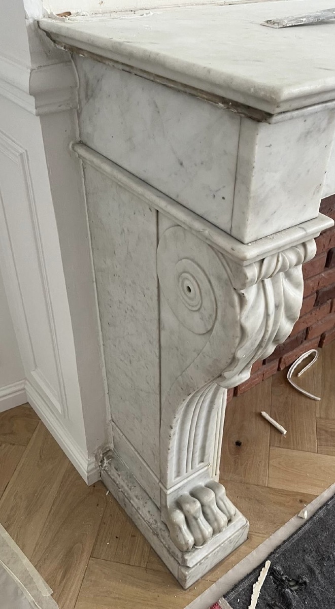 Antique Empire-style Carrara Marble Fireplace Dating From The Late 19th Century -photo-2