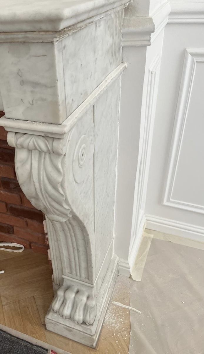 Antique Empire-style Carrara Marble Fireplace Dating From The Late 19th Century -photo-3