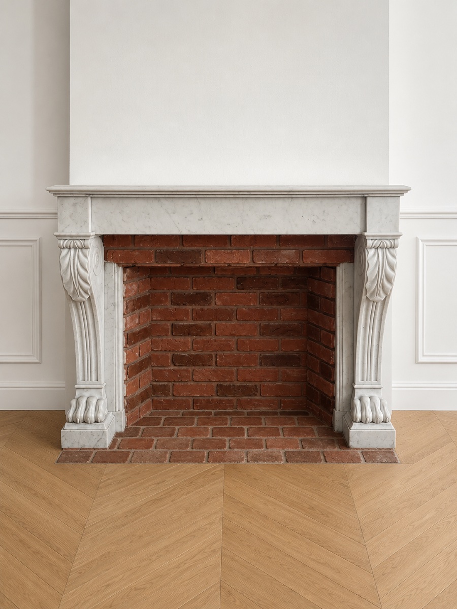 Antique Empire-style Carrara Marble Fireplace Dating From The Late 19th Century 
