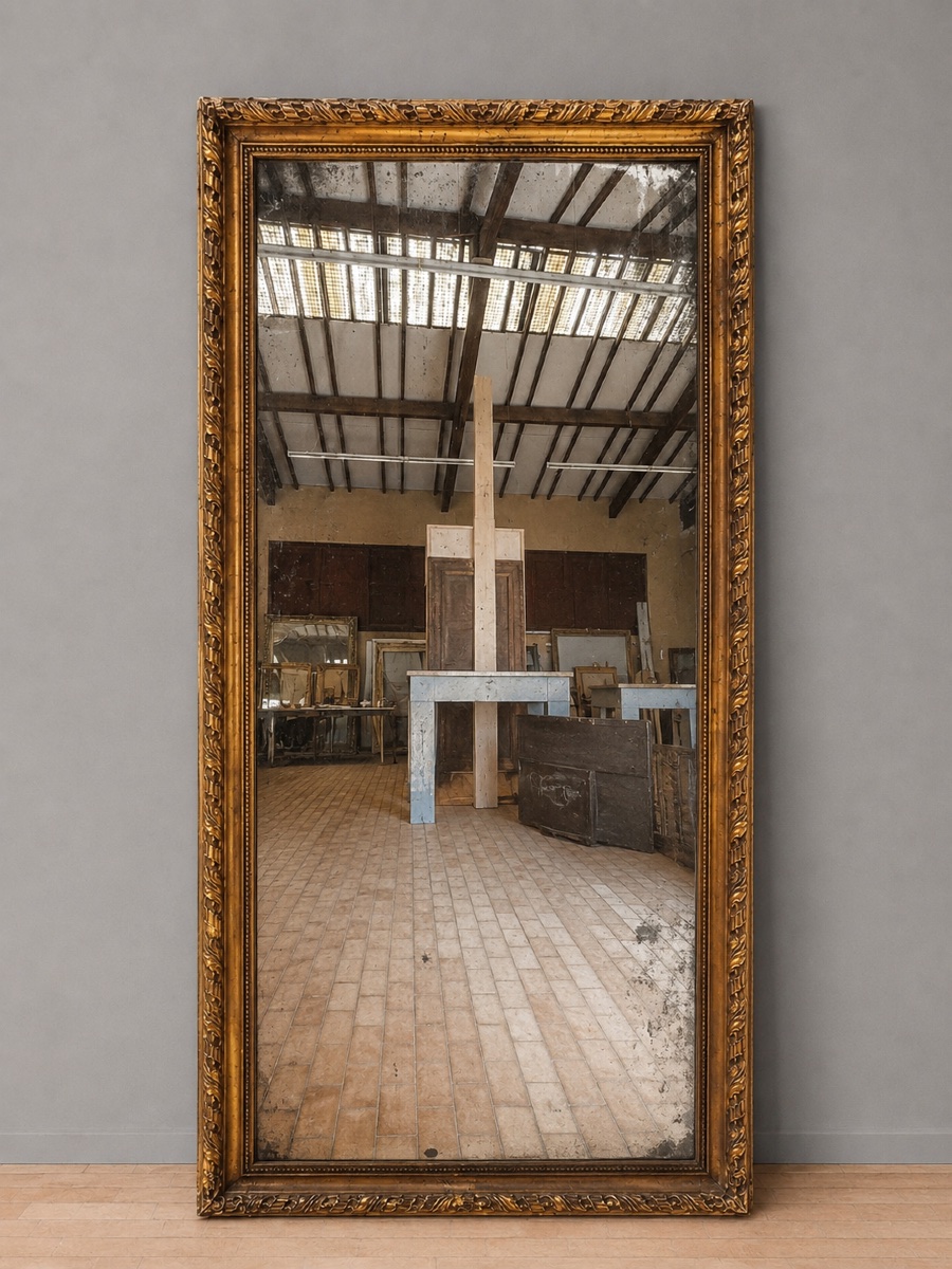Grand  miroir Louis XVI finement sculpté et doré à la feuille 