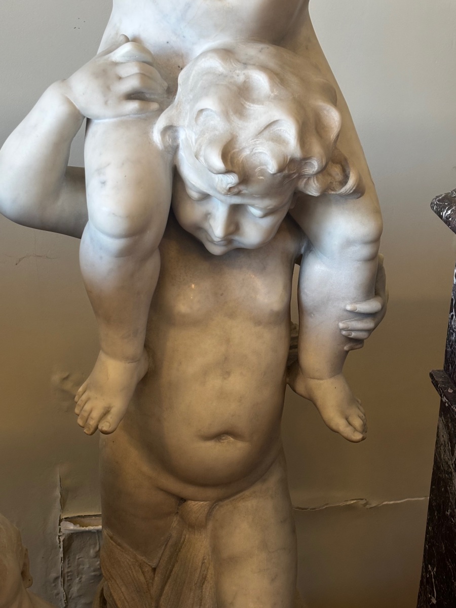 Allegorical Fountain In Carrara Marble From The 19th Century-photo-2