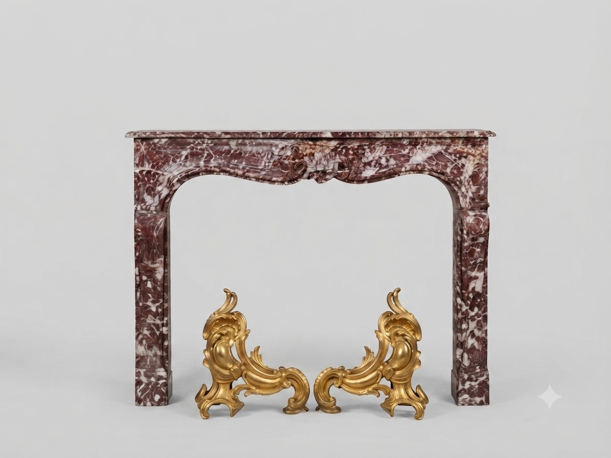 Cheminée ancienne d’époque Louis XV réalisée en marbre rouge