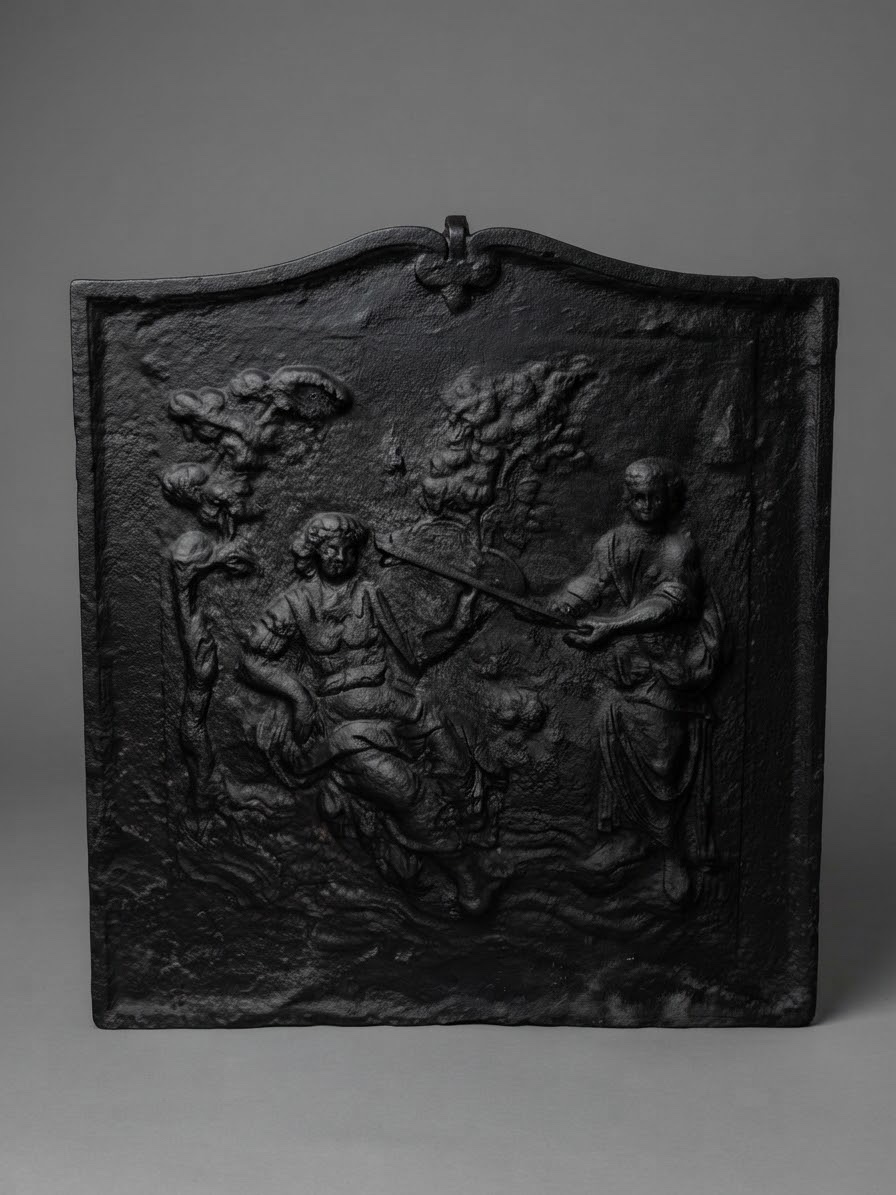 Antique Cast-iron Fireplace Plate With Mythological Motifs Dating From The Late 19th Century 