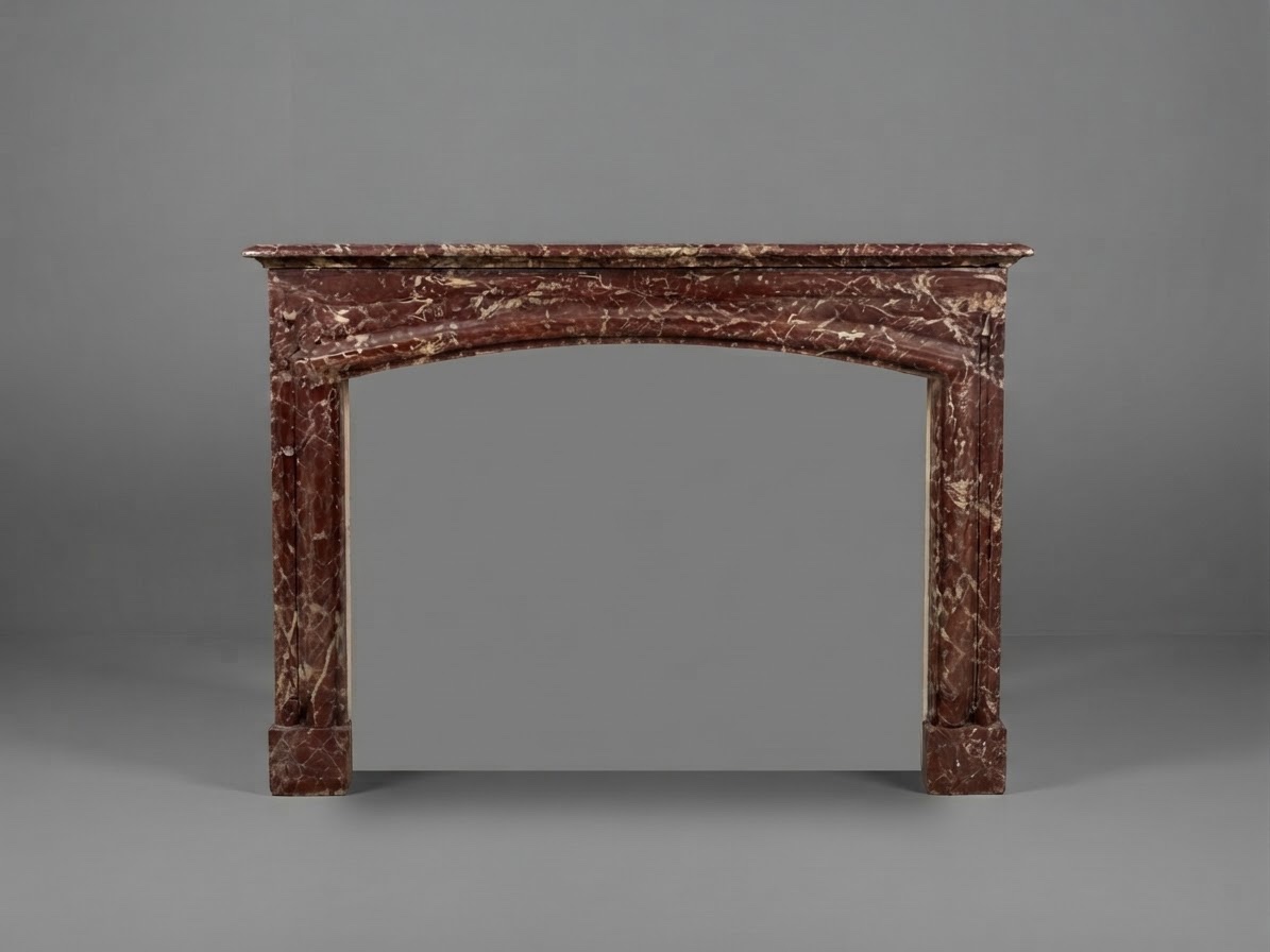 Antique Louis XIII-style Fireplace Made Of Griotte Framboisée Red Marble, Late 19th Century 