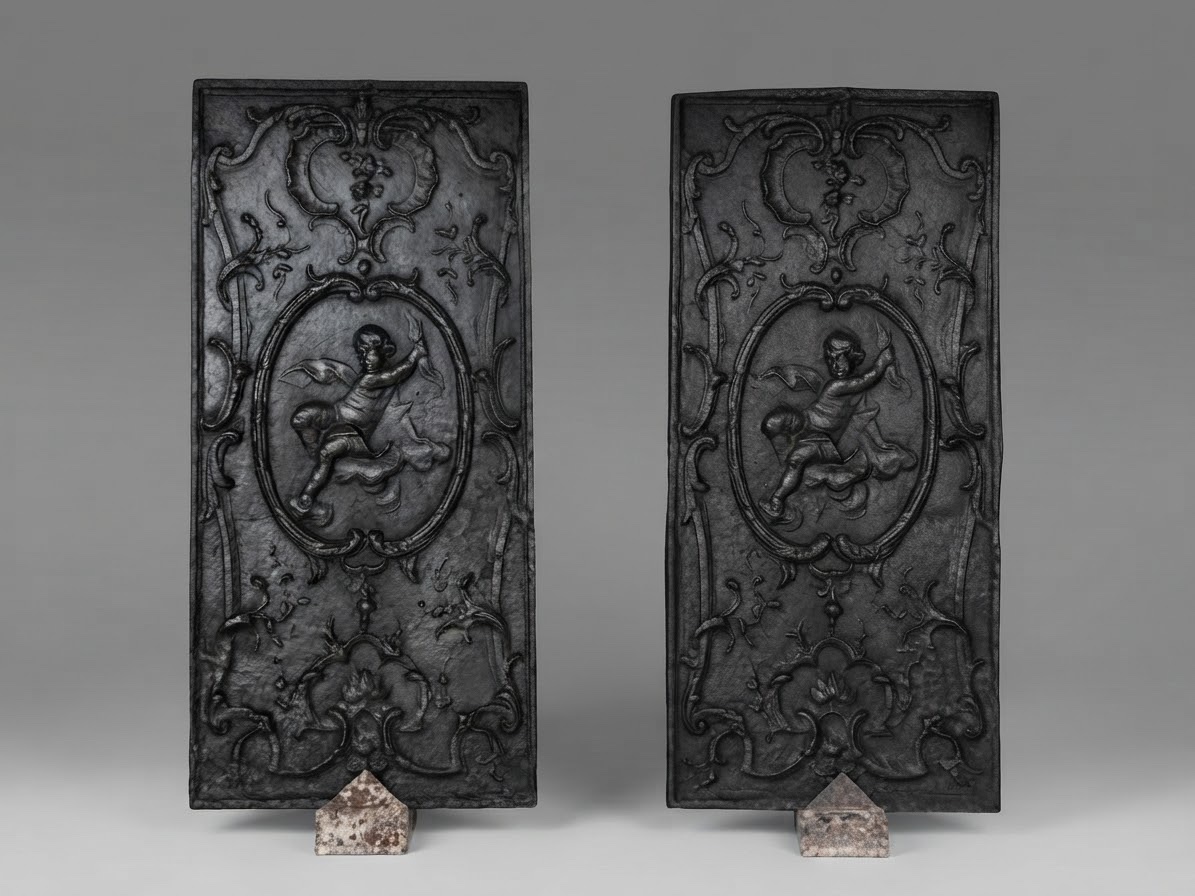 Pair Of Cast-iron Mantelpieces Decorated With Cherubs, 19th Century-photo-2