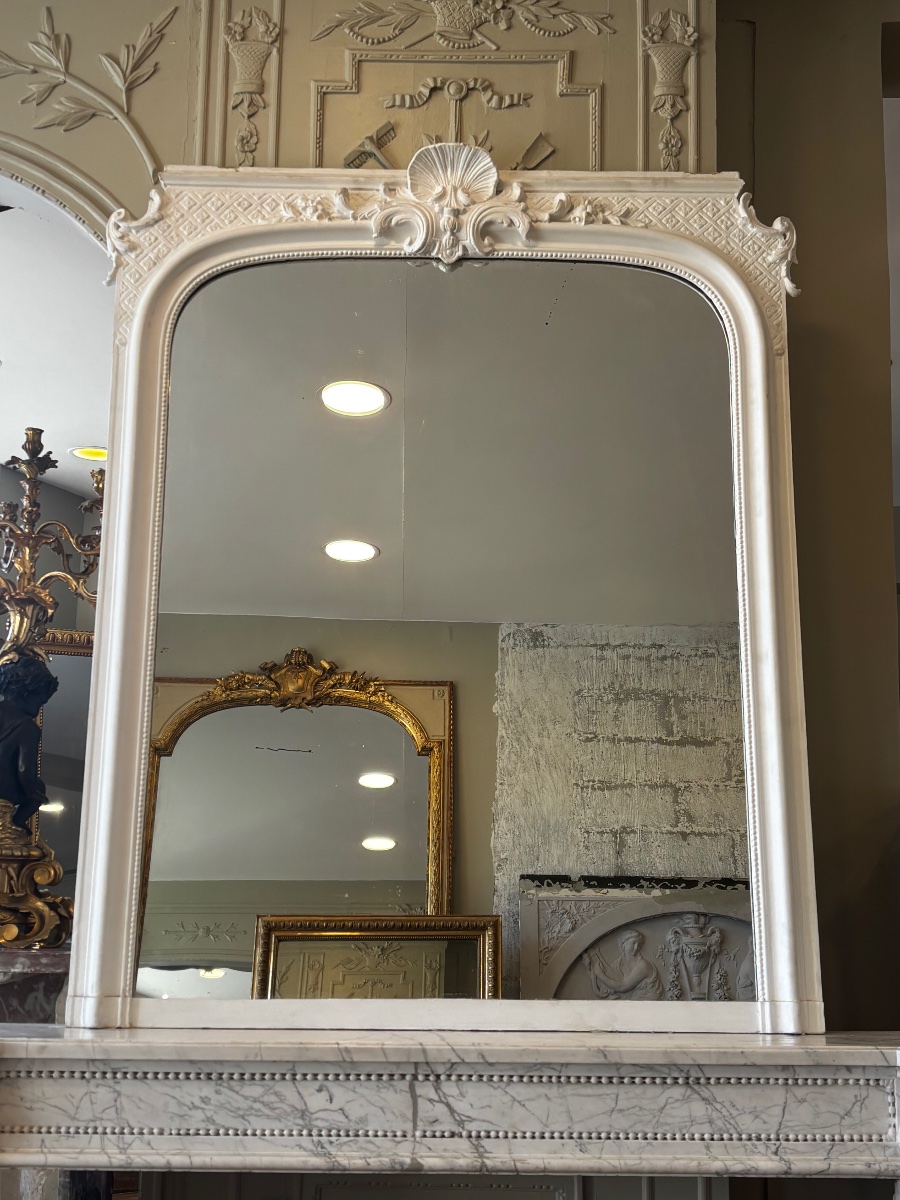 Painted Louis XV-style Mantel Mirror Dating From The Late 19th Century -photo-4