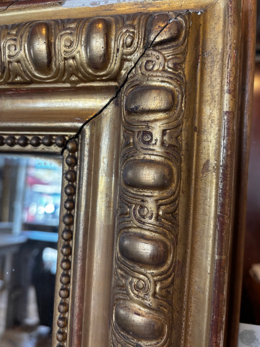 Miroir ancien de cheminée de style Louis XVI doré à la feuille  de la fin du XIXeme siècle-photo-4