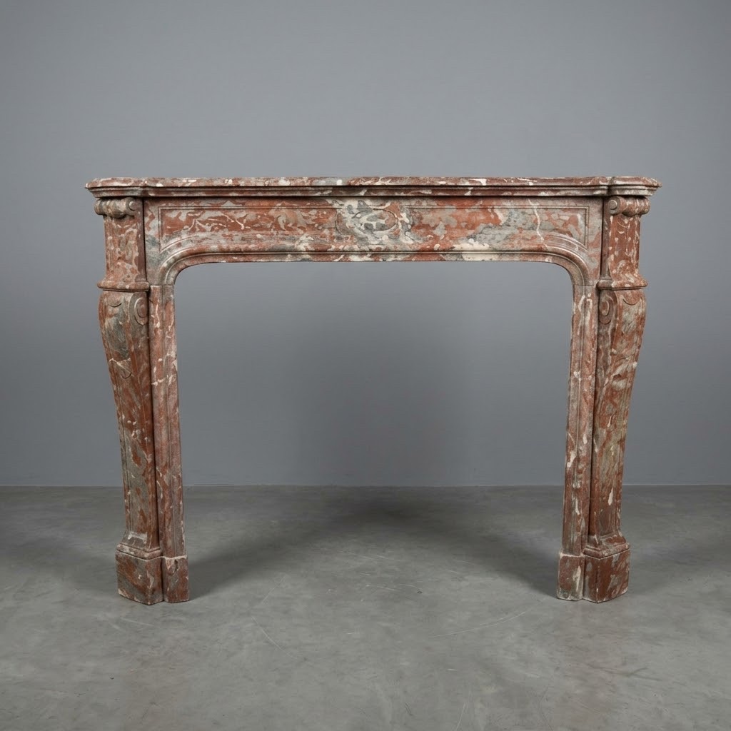 Antique Pompadour-style Fireplace With Louis XV Legs In Red Marble  