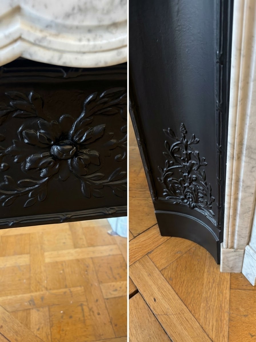 Cheminée ancienne en marbre Carrare style Pompadour à pieds Louis XV fin du XIXeme siècle -photo-3