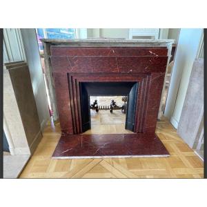 Pretty And Rare Antique Fireplace In Cherry Red Marble From The Art Deco Period