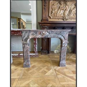 Pretty Antique Fireplace In Red Marble Louis XIV Style Dating From The End Of The 19th Century