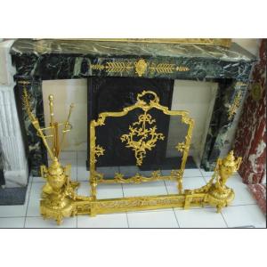 Antique Empire Style Fireplace Dating From The End Of The 19th Century In Sea Green Marble