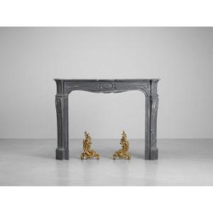 Antique Fireplace In Turquin Blue Marble Late 19th Century Dite Pompadour With Louis XV Feet
