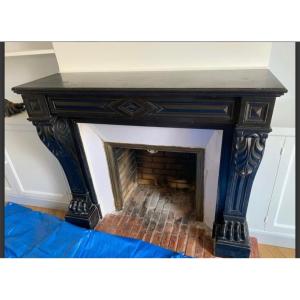 Antique Empire Style Fireplace With Lion Paws In Black Marble Late From Belgium Late 19th Century