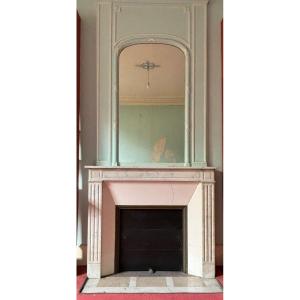 Antique Louis XVI Style Fireplace Made In Carrara Marble Late 19th Century