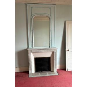 Antique Louis XVI Style Fireplace Made In White Carrara Marble Late 19th Century