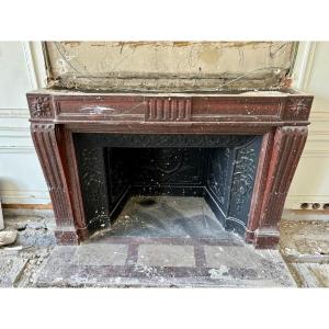 Cheminée Ancienne De Style Louis XVI Réalisée En Marbre Rouge Griotte Fin XIXeme