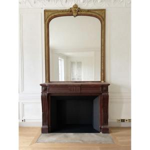Rare Antique Louis XVI Style Fireplace Made Of Red Griotte Marble, Late 19th Century