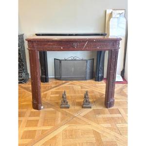 Antique Louis XVI Style Fireplace Made Of Red Griotte Marble Dating From The 19th Century 