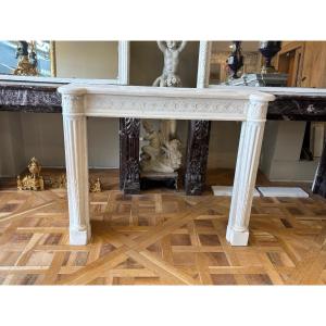 Antique Louis XVI Style Fireplace Made Of White Statuary Marble Dating From The 19th Century