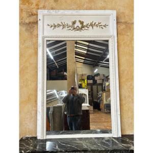 Louis XVI Style Painted And Gilded Wooden Overmantel Mirror With Rameau