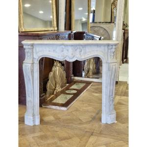 Antique Louis XV Style Fireplace Made Of Carrara Marble, Late 19th Century 