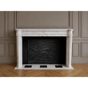 Cheminée Ancienne Louis XVI Réalisée En Marbre De Carrare fin XVIIIeme Siecle