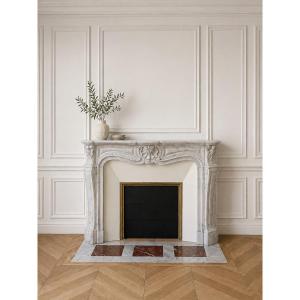 Antique Louis XV Style White Carrara Marble Mantel From The Late 19th Century