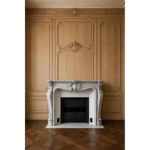 Carved White Carrara Marble Mantel In The Louis XV Style From The Late 19th Century