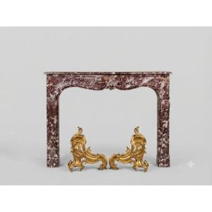 Antique Louis XV-era Fireplace Made Of Red Marble