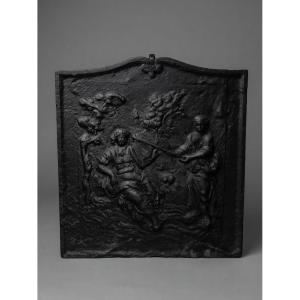 Plaque de cheminée ancienne en fonte à décor mythologique datant de la fin du XIXeme siècle