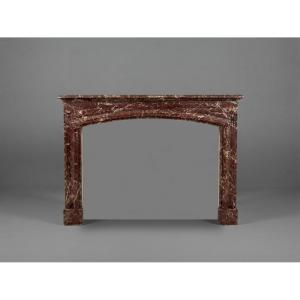 Antique Louis XIII-style Fireplace Made Of Griotte Framboisée Red Marble, Late 19th Century