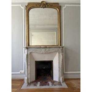 Antique "pompadour" Fireplace With Louis XV-style Legs, Made Of Carrara Marble In The Late 19th Century