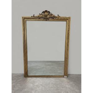 Antique Louis XVI-style Fireplace Mirror Gilded With Gold Leaf From The Late 19th Century
