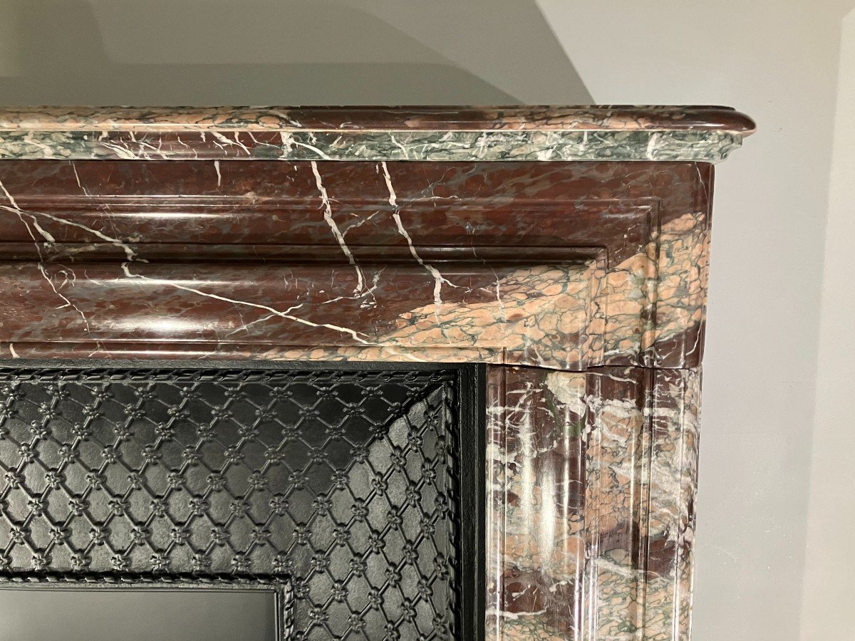 Large Antique Louis XIV Style Fireplace In Ribboned Campan Marble.-photo-3