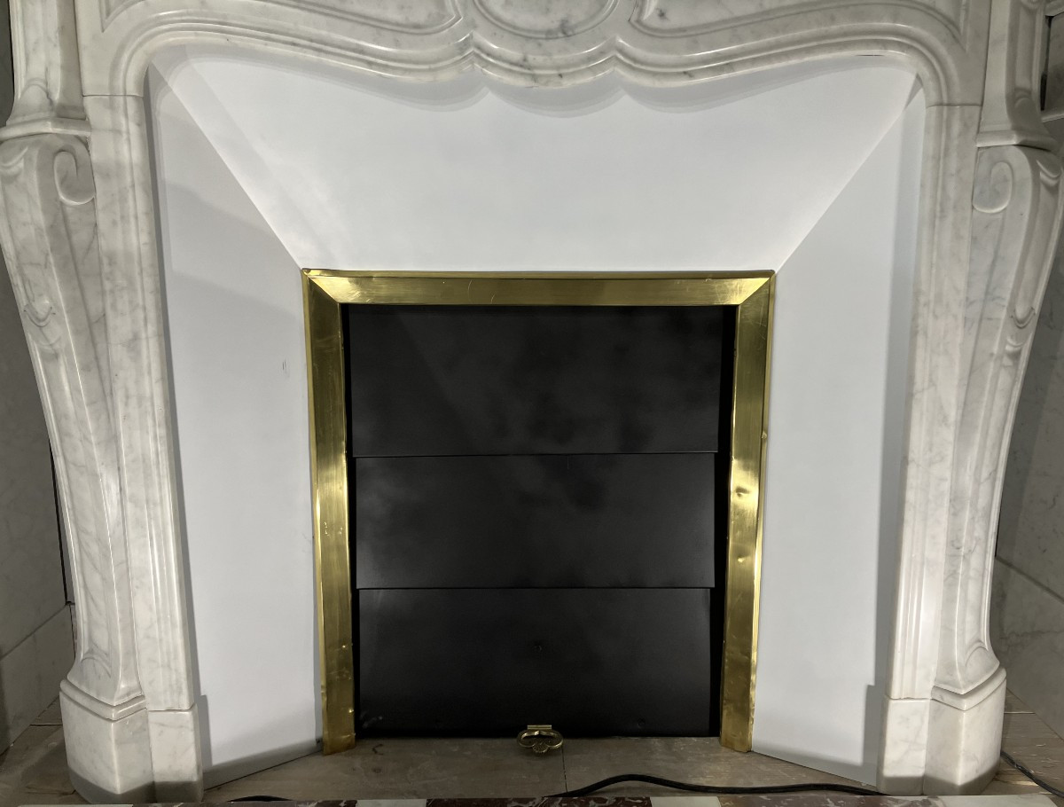 Antique Louis XV Style Fireplace In Veined White Marble.-photo-2
