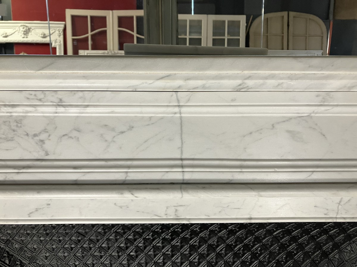 Antique Louis XVI Style Fireplace In Veined White Marble.-photo-2