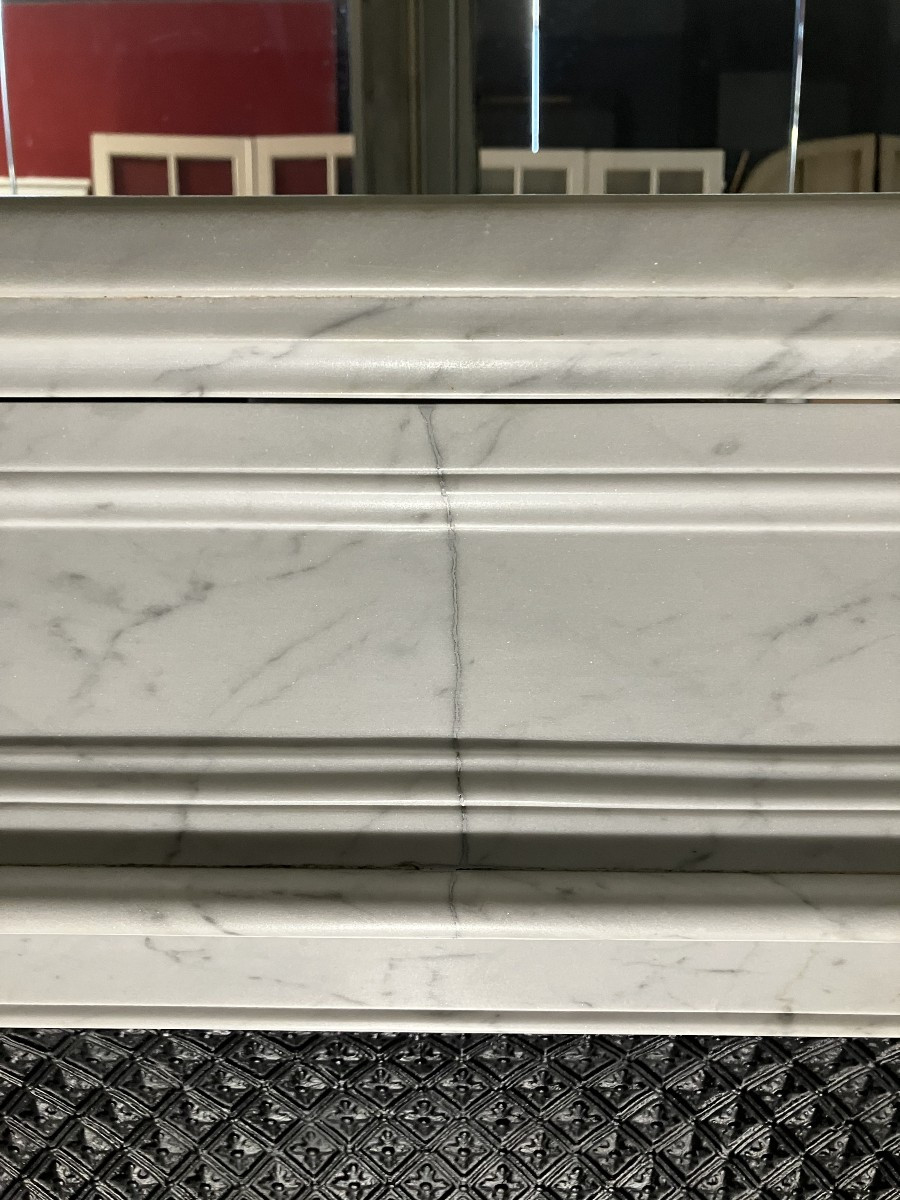 Antique Louis XVI Style Fireplace In Veined White Marble.-photo-3