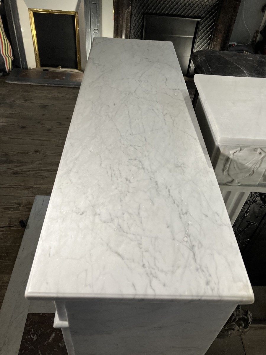 Antique Louis XVI Style Fireplace In Veined White Marble.-photo-7