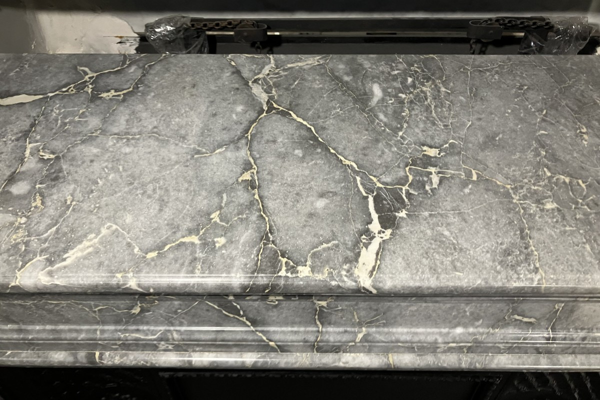 Antique Louis XVI Style Fireplace In Veined Grey Marble.-photo-6