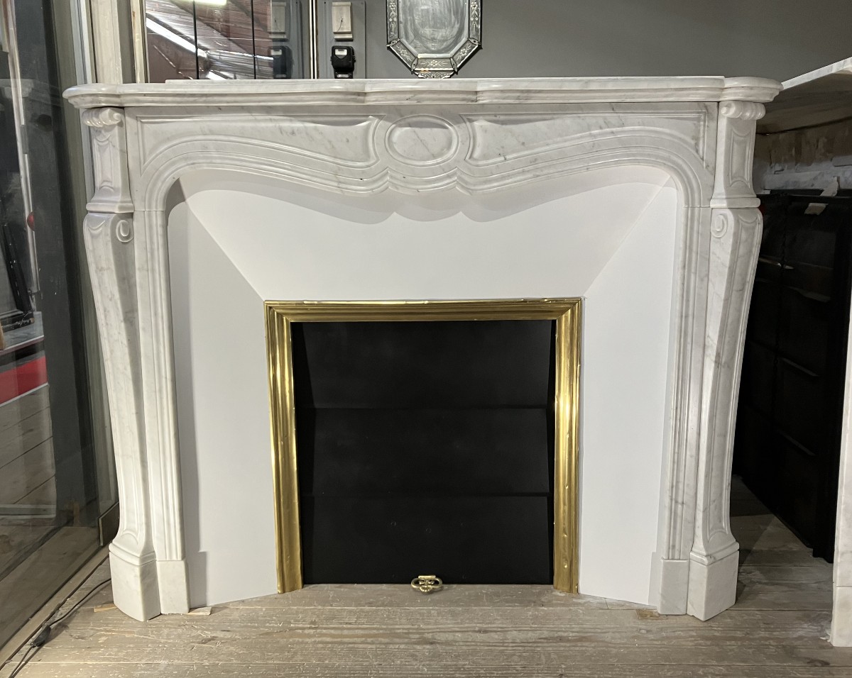 Antique Louis XV Style Fireplace In White Veined Marble.