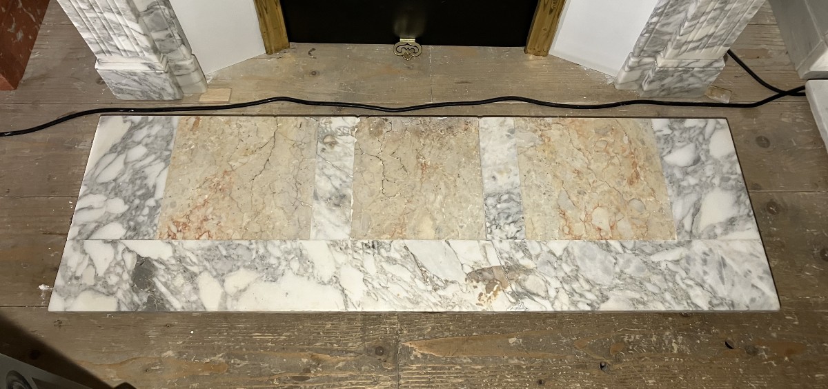 Cheminée Ancienne de Style LOUIS XVI a Bronzes en Marbre blanc et gris.-photo-8