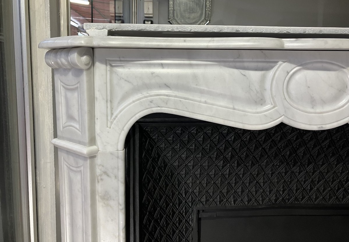 Small Antique Fireplace In The Louis XV Style, Made Of Veined White Marble.-photo-1
