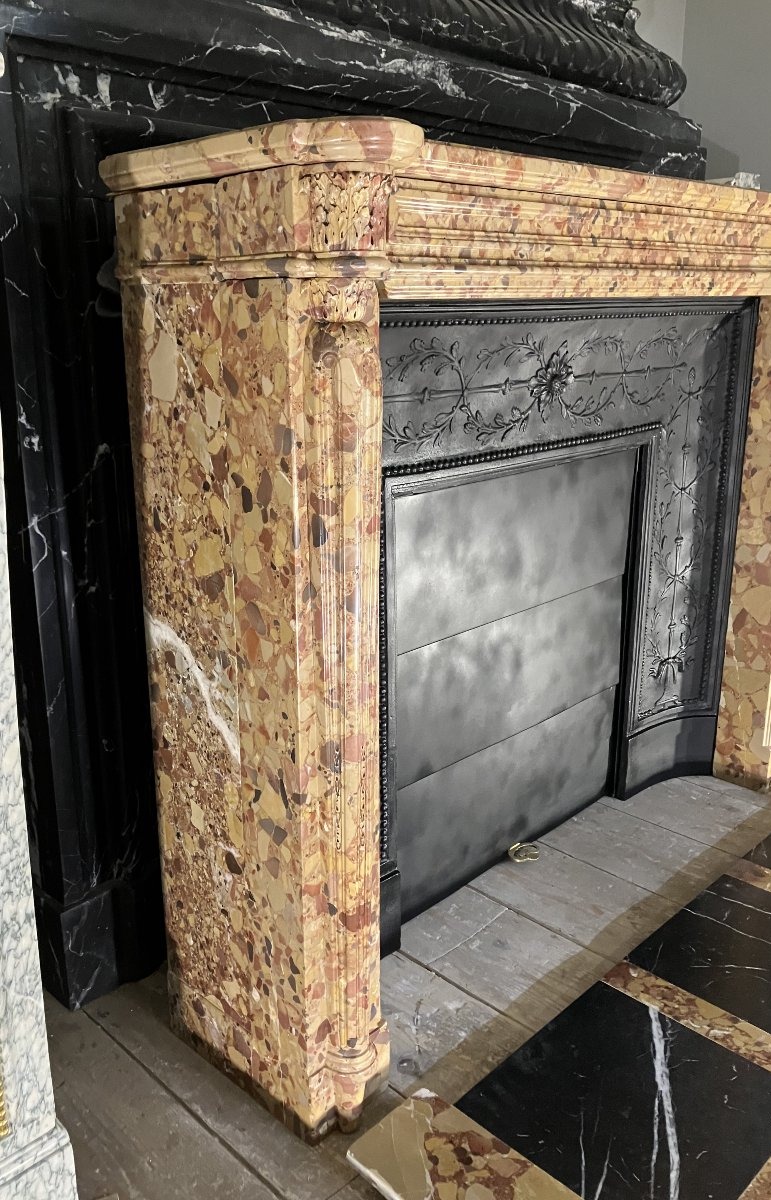 Antique Louis XVI Fireplace In Aleppo Breccia Marble-photo-3