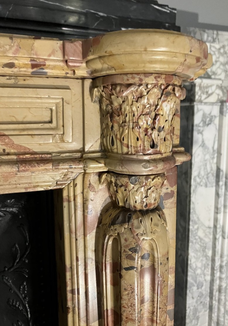 Antique Louis XVI Fireplace In Aleppo Breccia Marble-photo-1