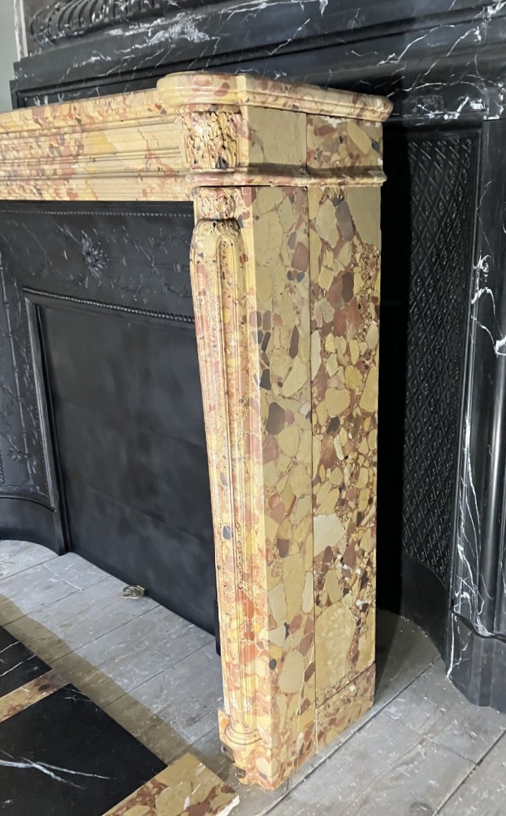 Antique Louis XVI Fireplace In Aleppo Breccia Marble-photo-3