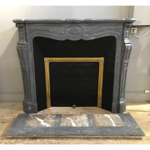 Antique Louis XV Style Fireplace In Turquin Blue Marble.