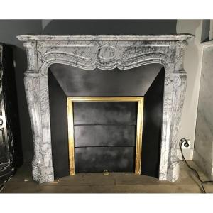 Antique Louis XV Style Fireplace In Fleurl Blue Marble.