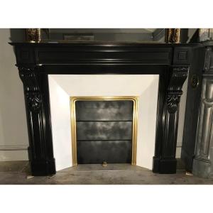 Antique Napoleon III Style Fireplace In Nolr Marble 